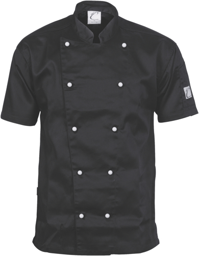 TRADITIONAL CHEF JKT S/S - BLACK 2XL -UNISEX - SLEEVE PEN POCKET, 10 BUTTONS