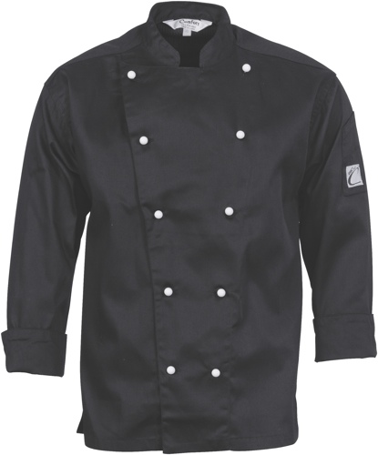 TRADITIONAL CHEF JKT L/S - BLACK 2XL -UNISEX - SLEEVE PEN POCKET, 10 BUTT