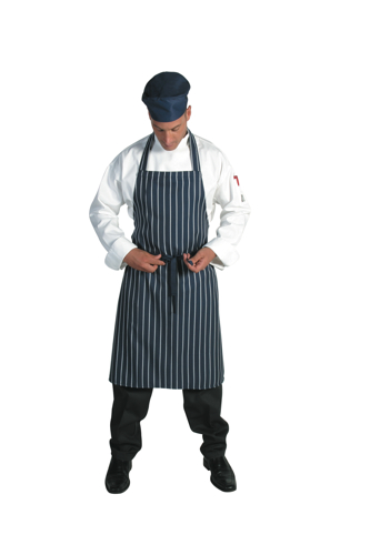 PINSTRIPE FULL BIB APRON - BLUE/WHIT -80CM X 94CM - NO POCKET