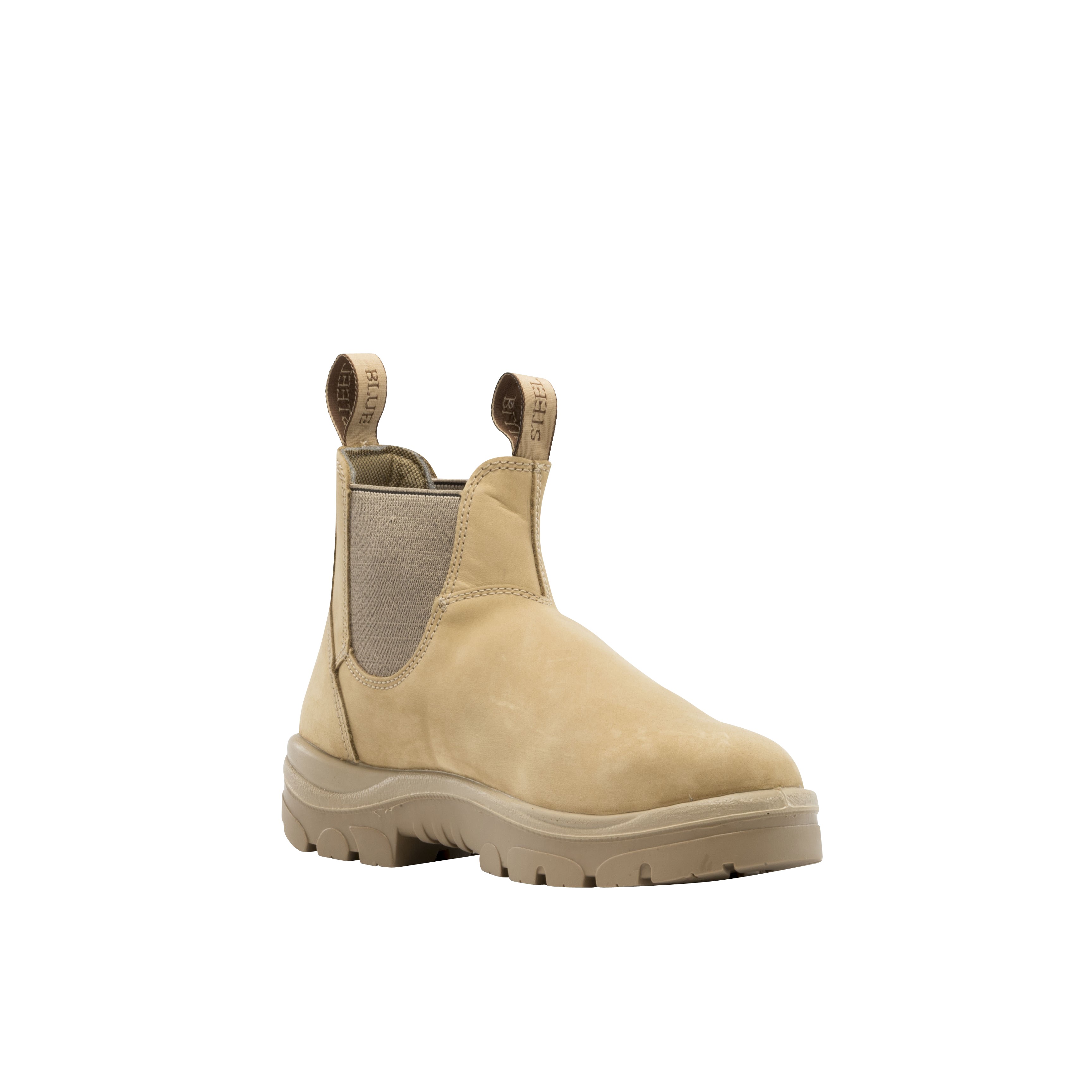 SAFETY BOOT HOBART SAND SIZE 10 -PULL ON STEEL TOE CAP