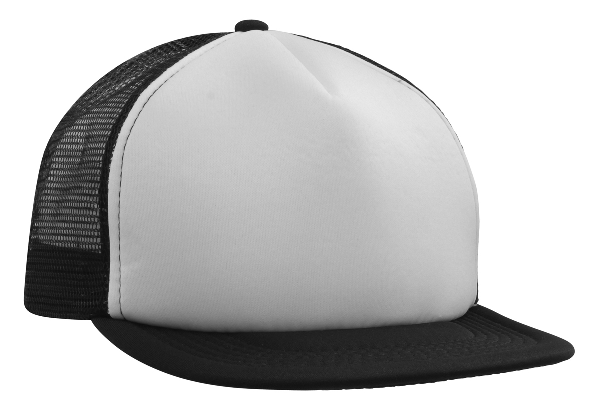 TRUCKER MESH CAP BLACK/WHITE WITH FLAT PEAK