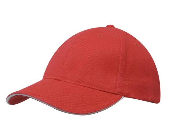 CAP BRUSHED HEAVY COTTON RED W/ WHITE SANDWICH TRIM