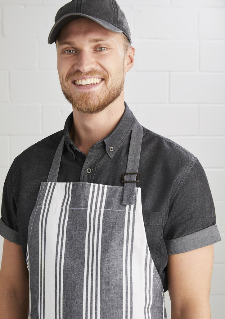 UNISEX SALT BIB APRON - CHAR/W -100% Cotton quality textured fabric