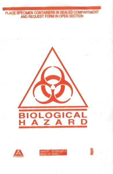 BIOHAZARD BAG CLEAR WITH SYMBOL 23cm X 16cm