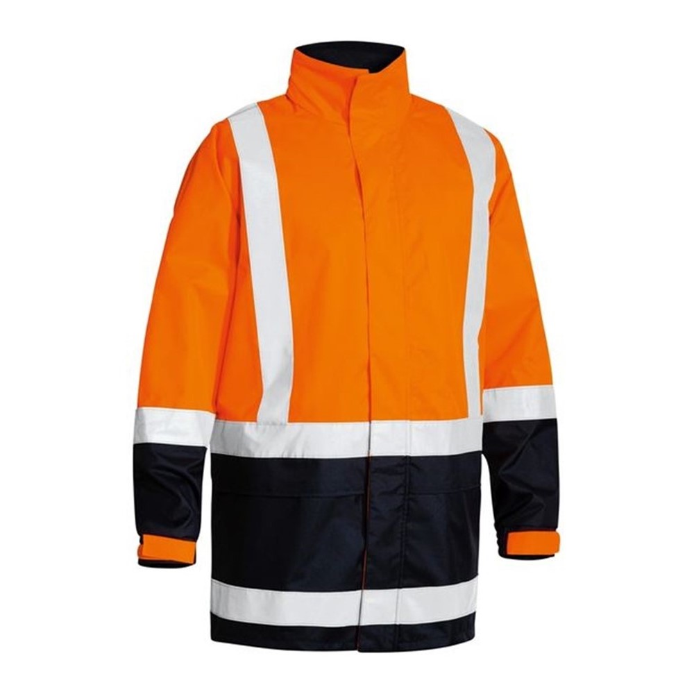 WOMENS HI VIS RAIN JACKET S10 -ORANGE/NAVY WATERPROOF