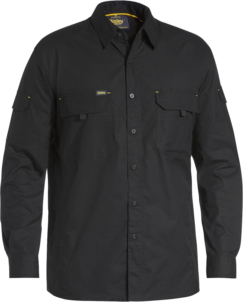 SHIRT RIPSTOP L/S BLACK 2XL -100% COTTON RIPSTOP 150GSM