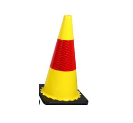 TRAFFIC CONE 450MM YELLOW - RED REF SLEEVE
