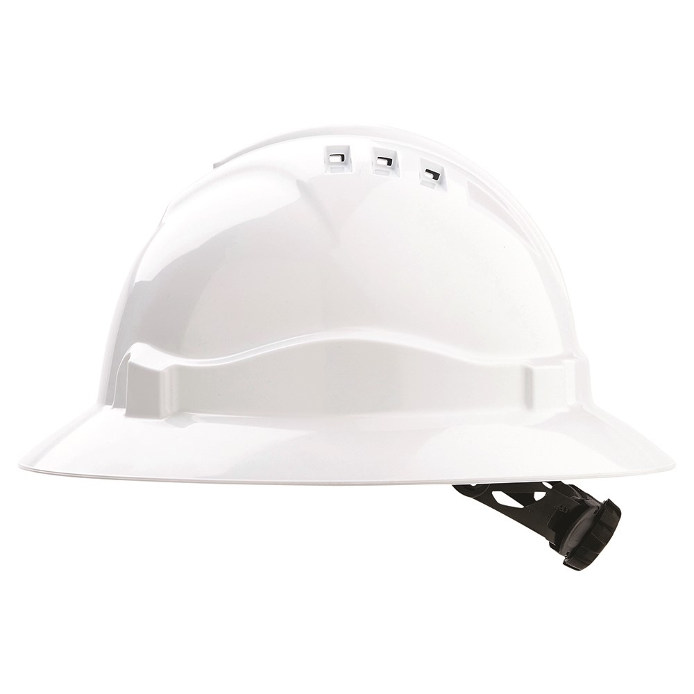 HARD HAT V6 VENTED FULL BRIM WHITE RATCHET HARNESS 