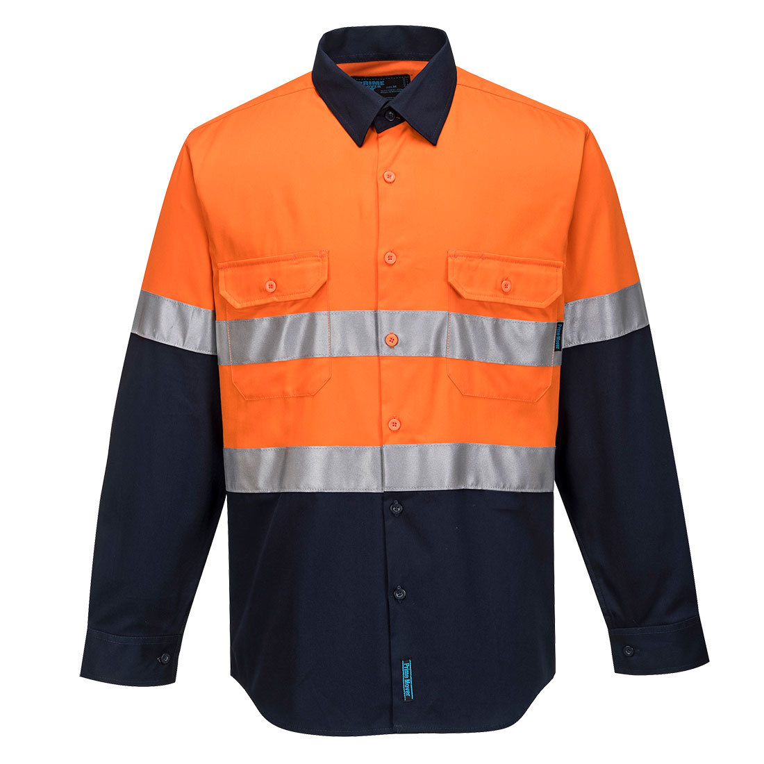 SHIRT R/W L/S TAPED 100% COTTON ORANGE NAVY SIZES 2XL