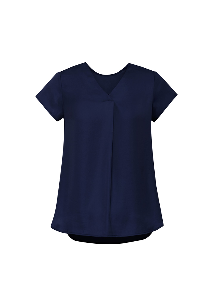 KAYLA V-NECK BLOUSE NAVY S10 -CAP SLEEVES WITH FRONT PLEAT