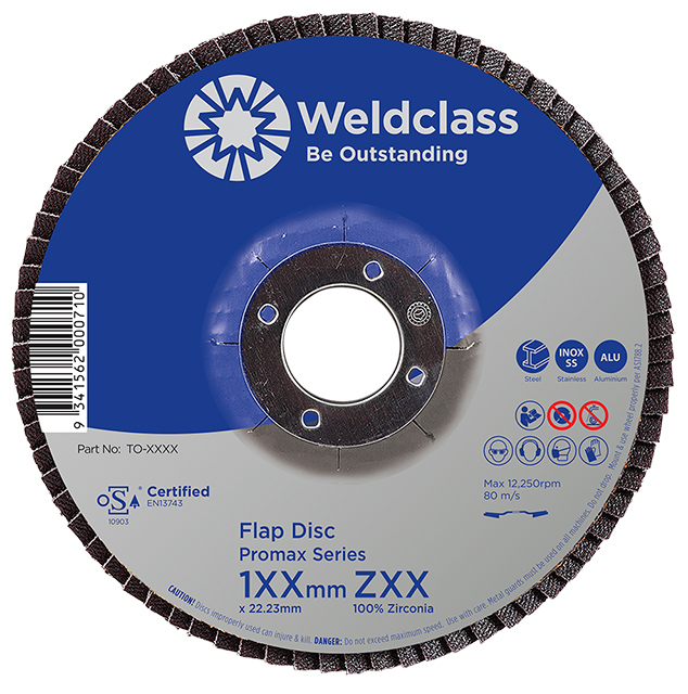 FLAP DISC PROMAX 115MM Z120 10XGRIT (100% ZIRCONIA) WELDCLASS