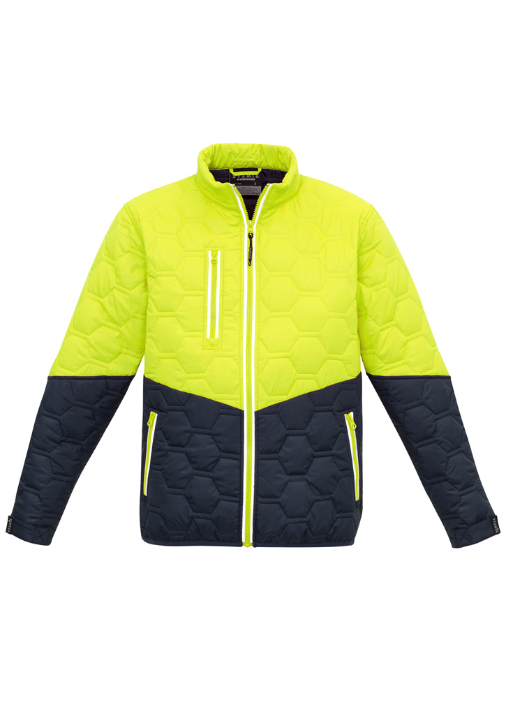 UNISEX HEXAGONAL PUFFER JACKET YELLOW/NAVY  LARGE